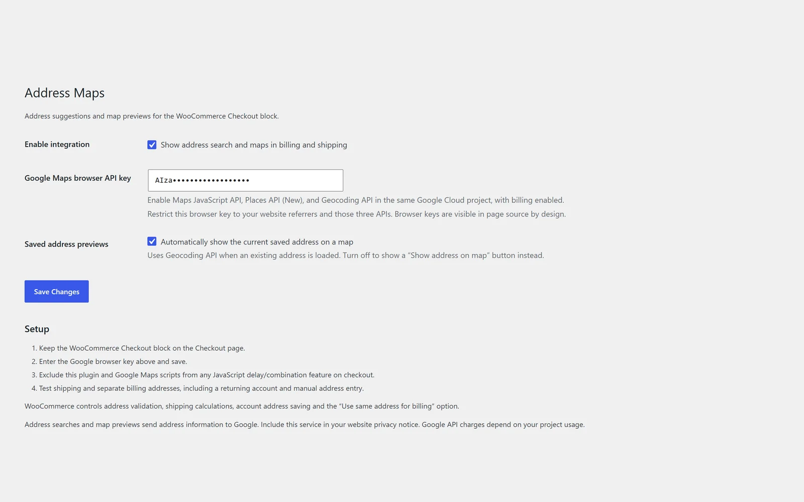 The Vivid Maps Checkout settings screen