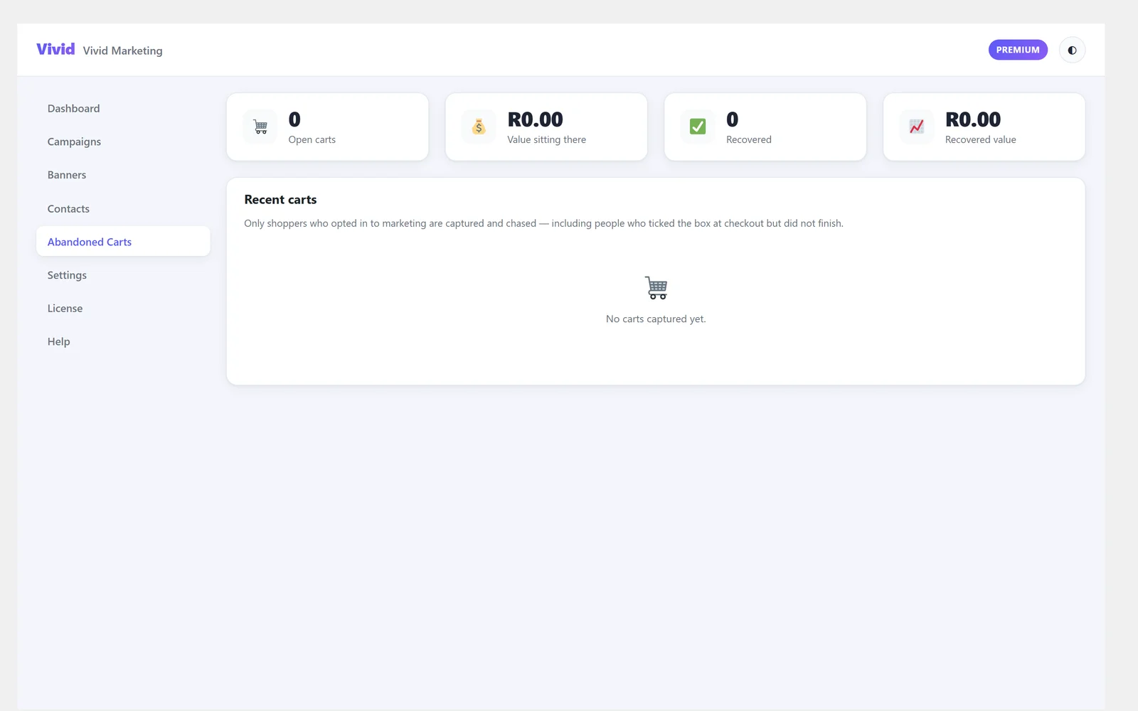 Abandoned cart tracking in Vivid Marketing